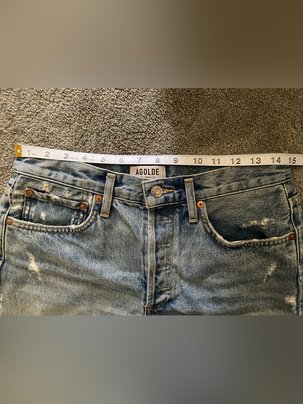 Agolde Light Blue Distressed Denim Shorts - Picture 6 of 7